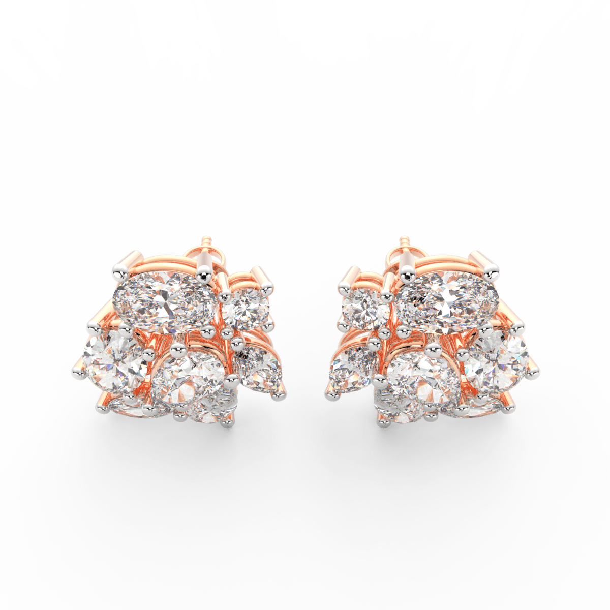 Top view of rose gold Elira ring with pear and oval-shaped lab grown diamonds set in dynamic open design.
