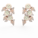 Front view of Elysia Floral Pearl rose gold earrings featuring central pearl and lab grown diamonds arranged in a flower shape.
