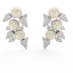 Front view of Elysia Floral Pearl white gold earrings with pearl center and lab grown diamond petals.
