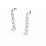 Top view of white gold curved drop earrings with centered lab grown diamond brilliance.
