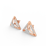Angled view of rose gold diamond earrings showcasing minimalist round design with subtle sparkle.
