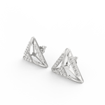 Angled view of white gold diamond earrings showcasing clean round shape and brilliant sparkle.
