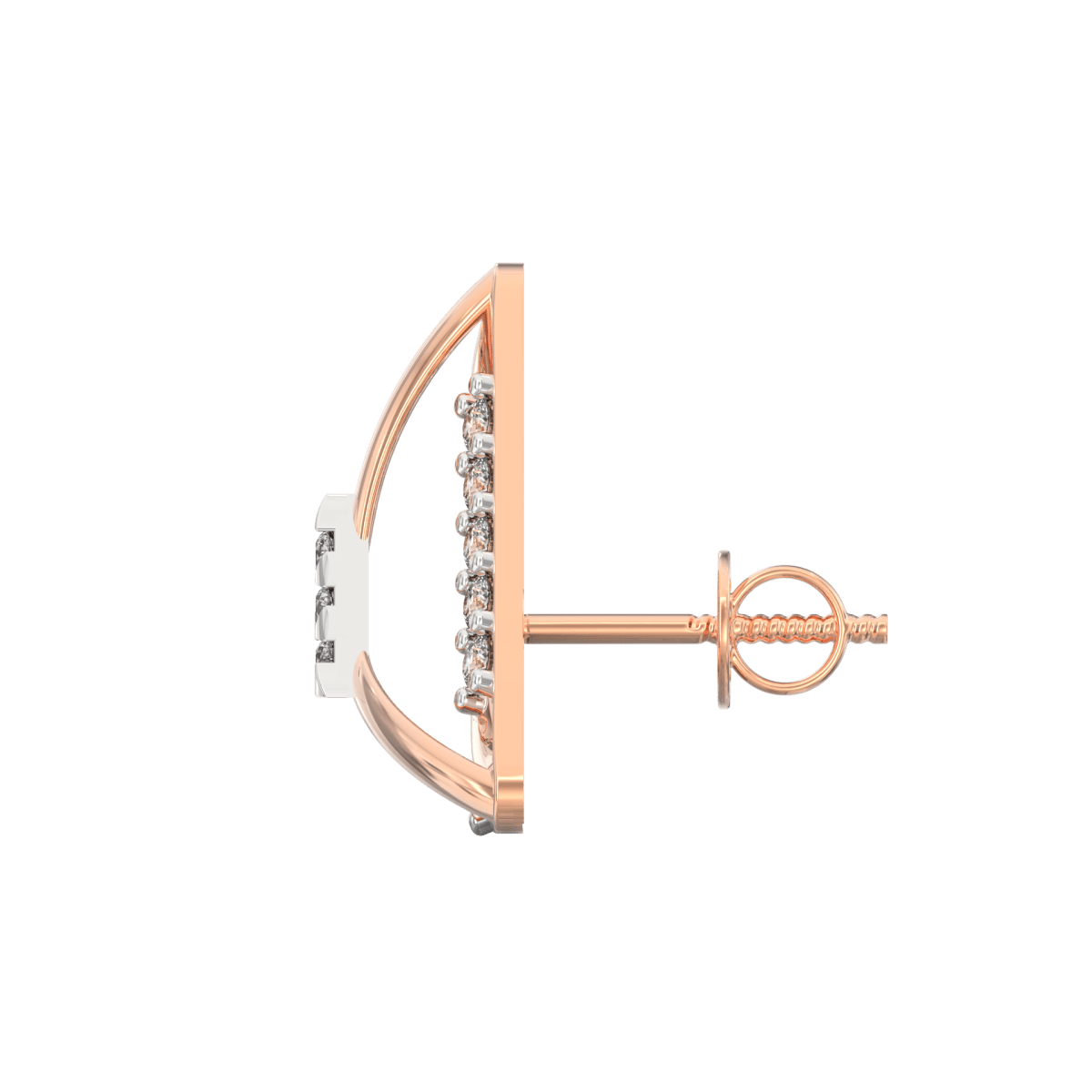 Side view of rose gold earrings highlighting secure push-back clasp and dainty round frame.
