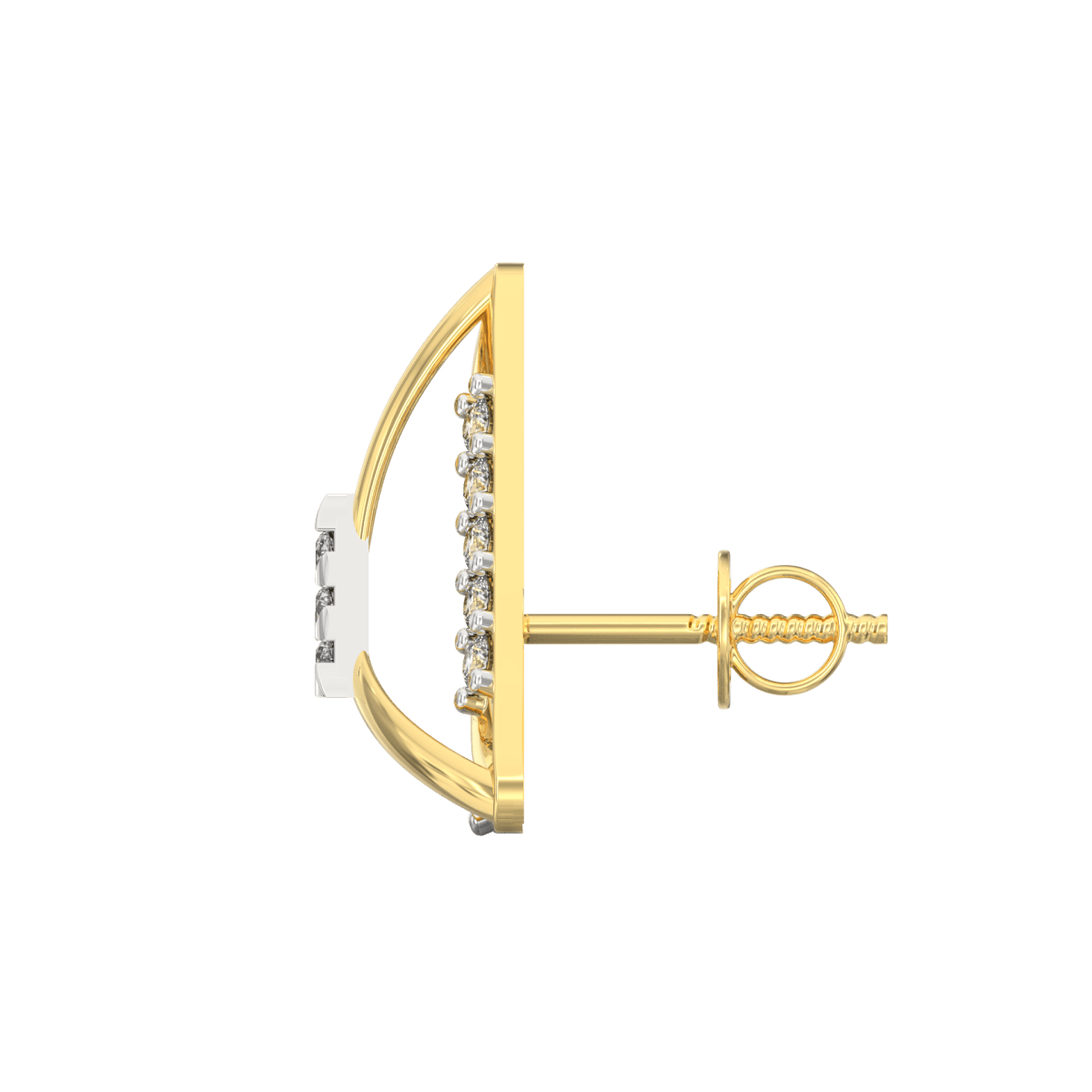 Side profile of yellow gold earrings showing secure push-back clasp and lightweight, comfortable design.
