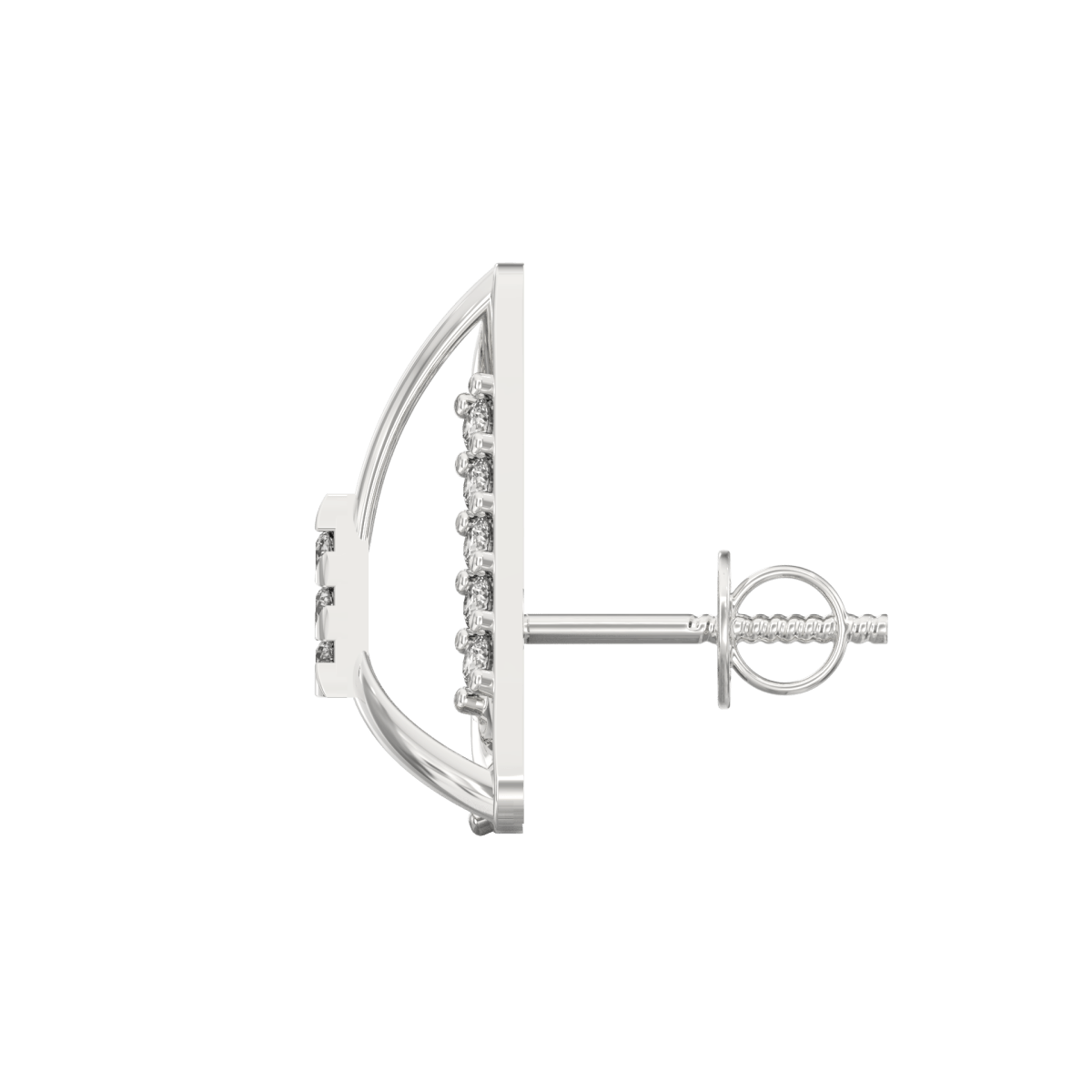 Side profile of white gold earrings with push-back clasp and elegant, lightweight design.
