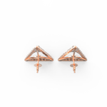 Top view of rose gold earrings with softly shimmering lab grown diamond centerpiece.
