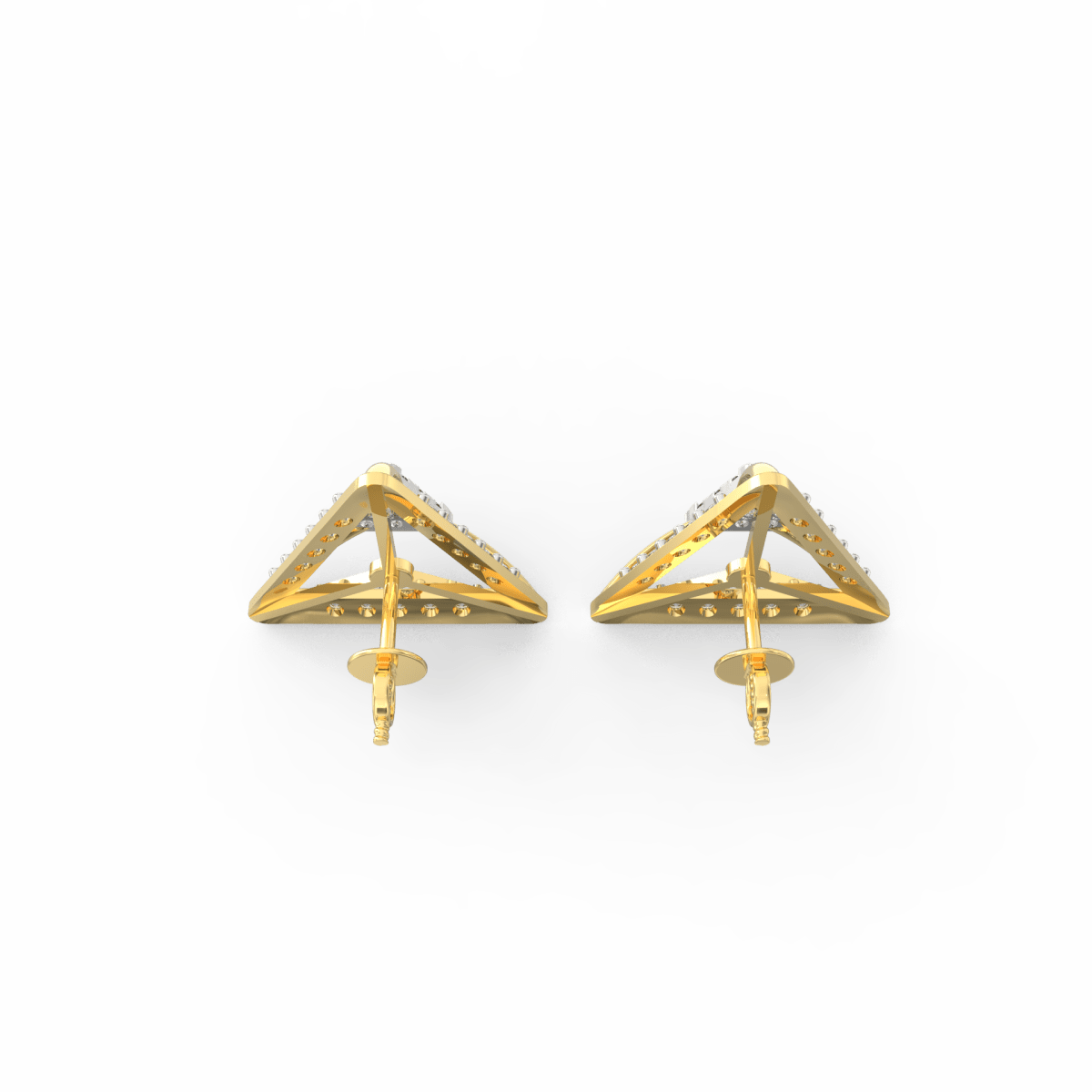 Top view of yellow gold diamond earrings with elegant round silhouette and lab grown sparkle.
