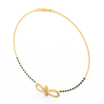 Angled view of yellow gold Eternal Infinity mangalsutra showcasing lab grown diamonds and smooth infinity silhouette.
