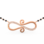 Front view of Eternal Infinity rose gold mangalsutra with lab grown diamonds arranged along polished infinity design.
