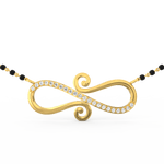 Front view of Eternal Infinity yellow gold mangalsutra featuring sleek infinity design with lab grown diamonds on polished chain.
