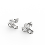 Angled view of white gold round diamond earrings featuring polished finish and gentle sparkle.
