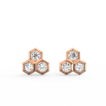Front view of Eternal Romance rose gold diamond earrings featuring round lab grown diamonds with polished silhouette.
