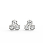 Front view of Eternal Romance white gold diamond earrings with smooth round design and lab grown diamonds.
