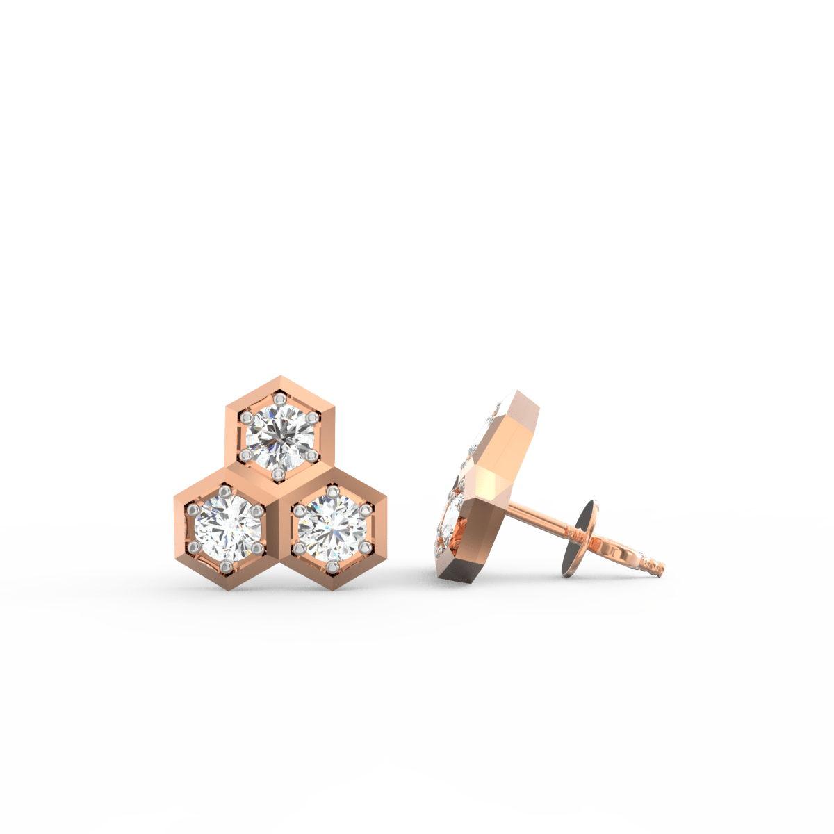 Side profile of rose gold earrings with secure push-back clasp and lightweight design.
