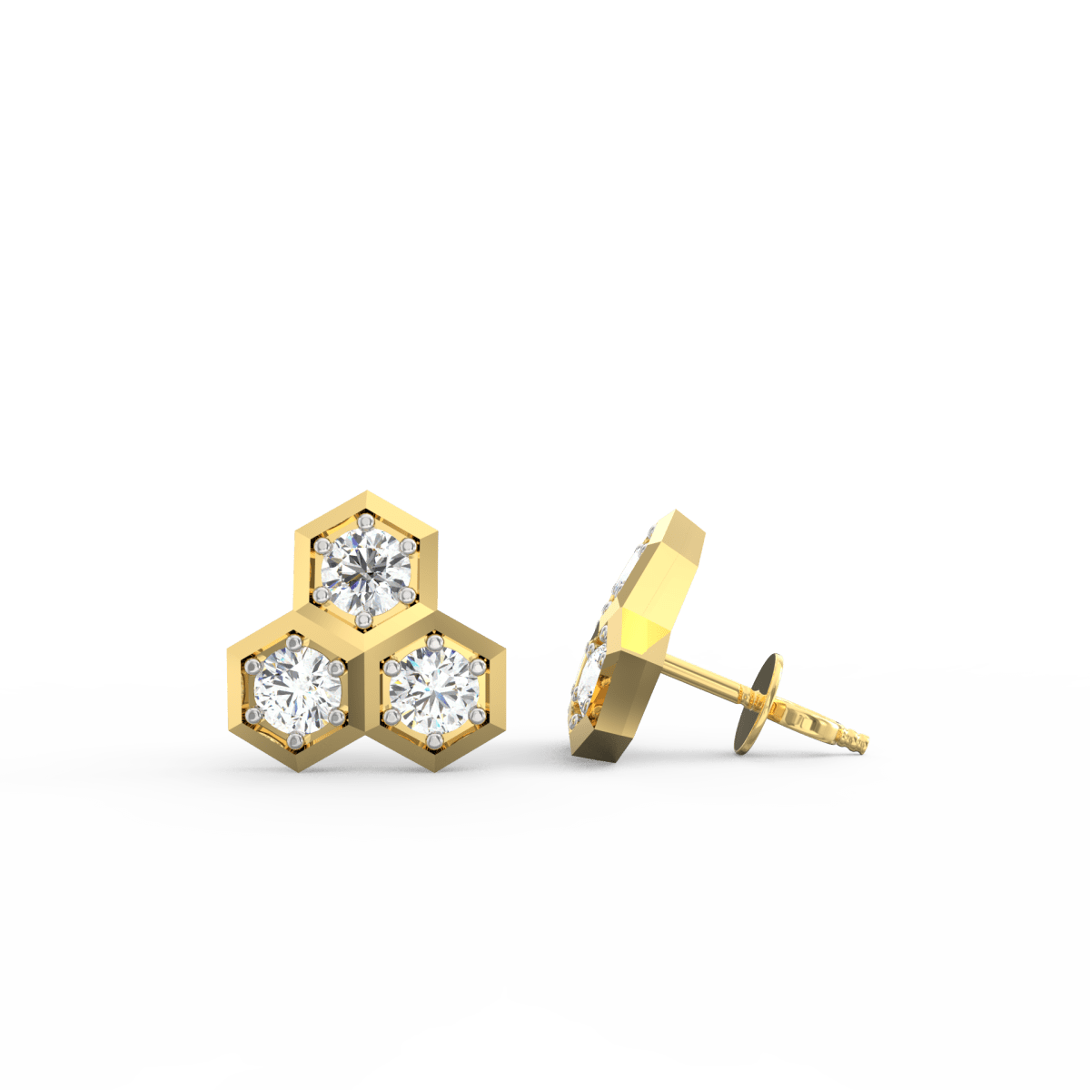 Side profile of yellow gold earrings with secure push-back clasp and comfortable fit.
