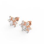 Angled shot showing rose gold solitaire setting with radiant lab grown diamonds.
