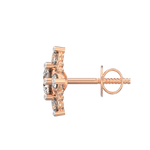 Side image of polished rose gold earrings with push-back clasp and solitaire brilliance.
