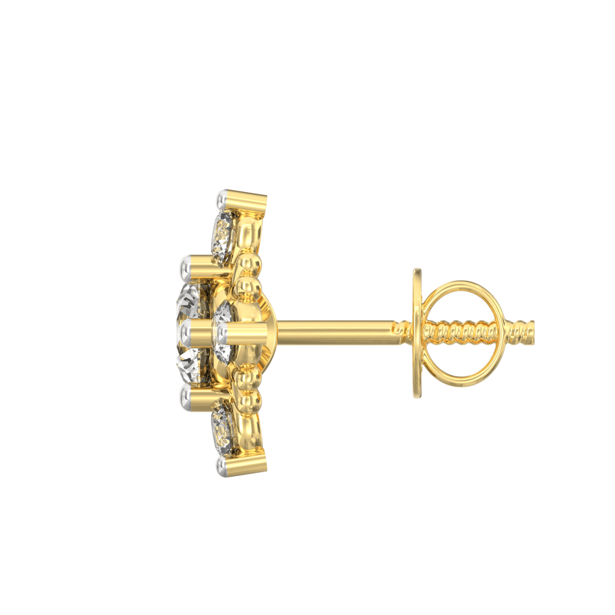 Side profile of yellow gold solitaire earrings with secure push-back clasp and timeless design.
