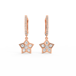 Front view of Ethereal Spark rose gold diamond drop earrings featuring curved design with lab grown diamonds.

