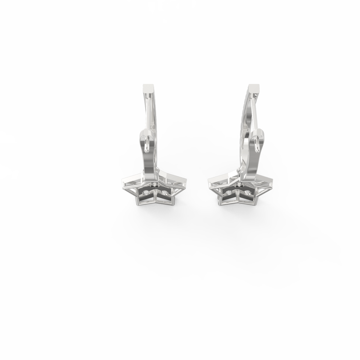 Top-down view showing white gold soft curve design with aligned lab grown diamonds.
