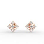 Rose gold dainty stud earrings featuring round lab grown diamonds set in smooth bezel frames, ideal for everyday elegance.
