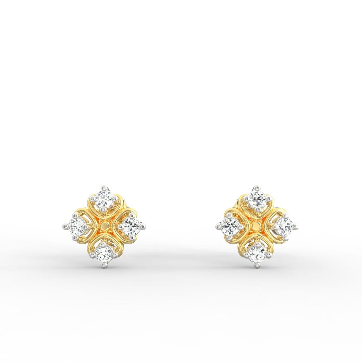 Yellow gold lab grown diamond earrings with round dainty setting and brilliant cut diamonds.
