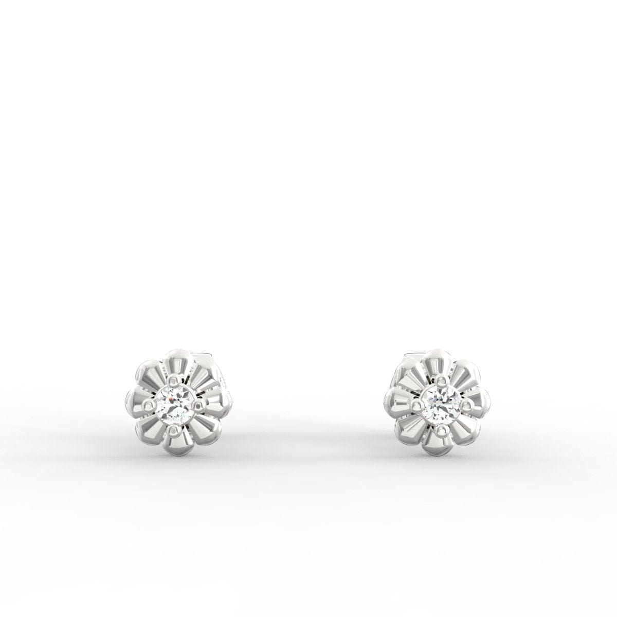 Front image of white gold Graceful Whispers earrings with SGL certified lab grown diamonds in a clean bezel.
