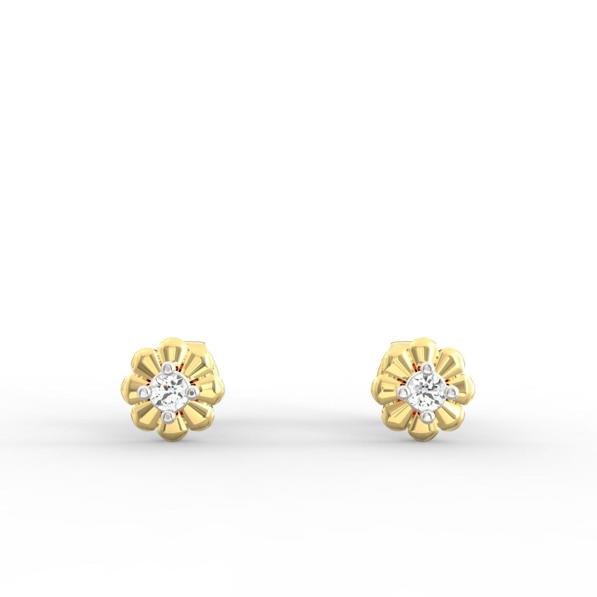 Front view of Graceful Whispers earrings in yellow gold featuring round lab grown diamonds with soft sparkle.
