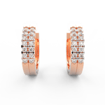 Front view of Lumière rose gold hoop earrings featuring oval shape and lab grown diamonds in channel setting.
