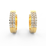 Front view of Lumière yellow gold oval hoop earrings with lab grown diamonds set in polished channel setting.
