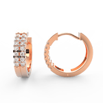 Side profile of rose gold diamond hoop earrings with secure clasp and oval design featuring lab grown diamonds.
