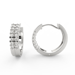 Side profile of white gold oval hoop earrings with secure push-back clasp and sparkling lab grown diamonds.
