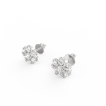 Angled view of white gold diamond shimmer studs with clean round layout.
