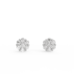 White gold front view of lab grown diamond earrings with radiant shimmer accents.
