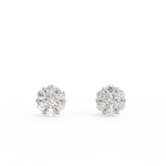 Yellow gold shimmering diamond earrings front view with elegant round design and soft glow.
