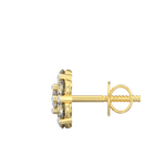 Side view of yellow gold earrings with shimmer detailing and secure push-back clasp.
