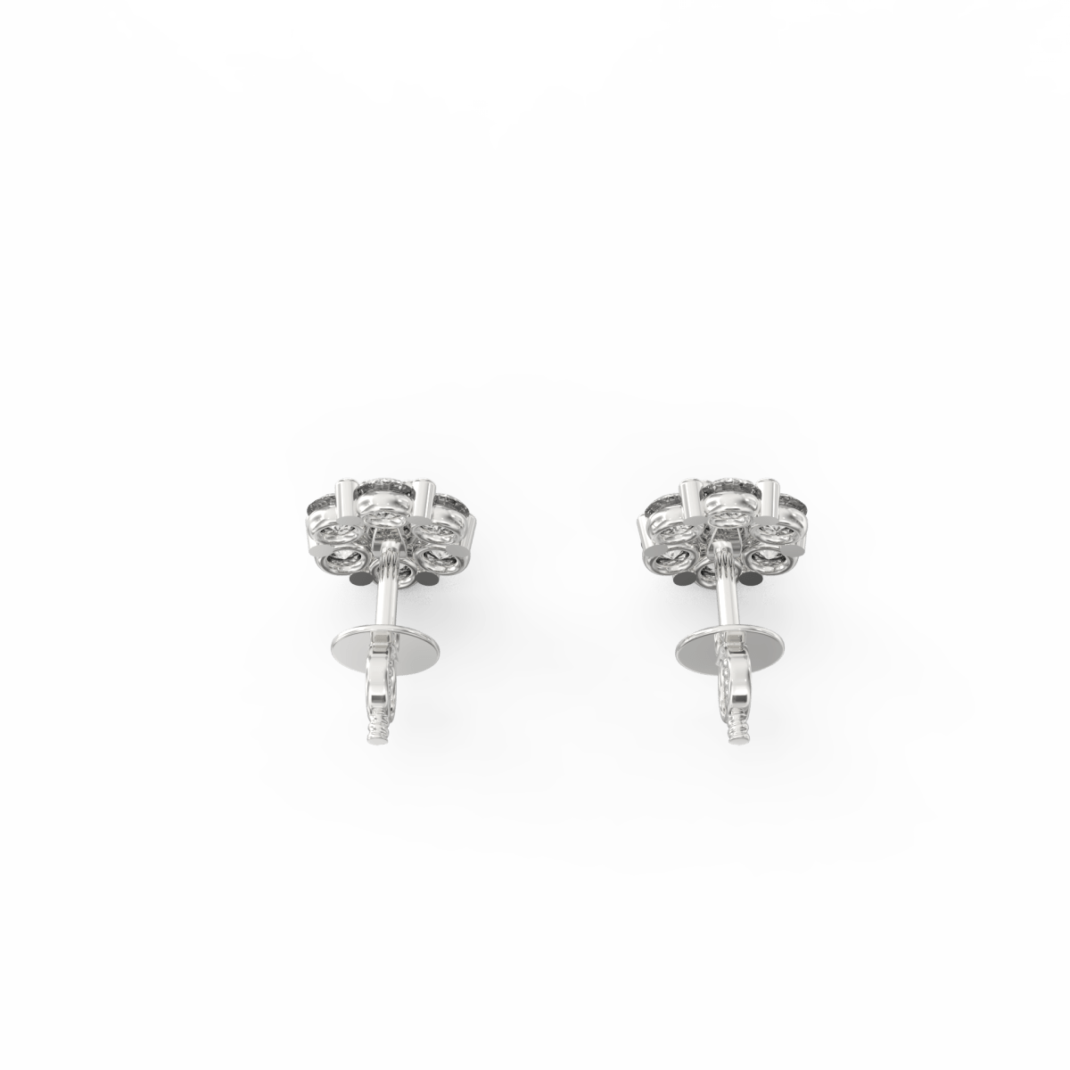 Top-down view highlighting the symmetrical round shape and light-catching shimmer of the white gold setting.
