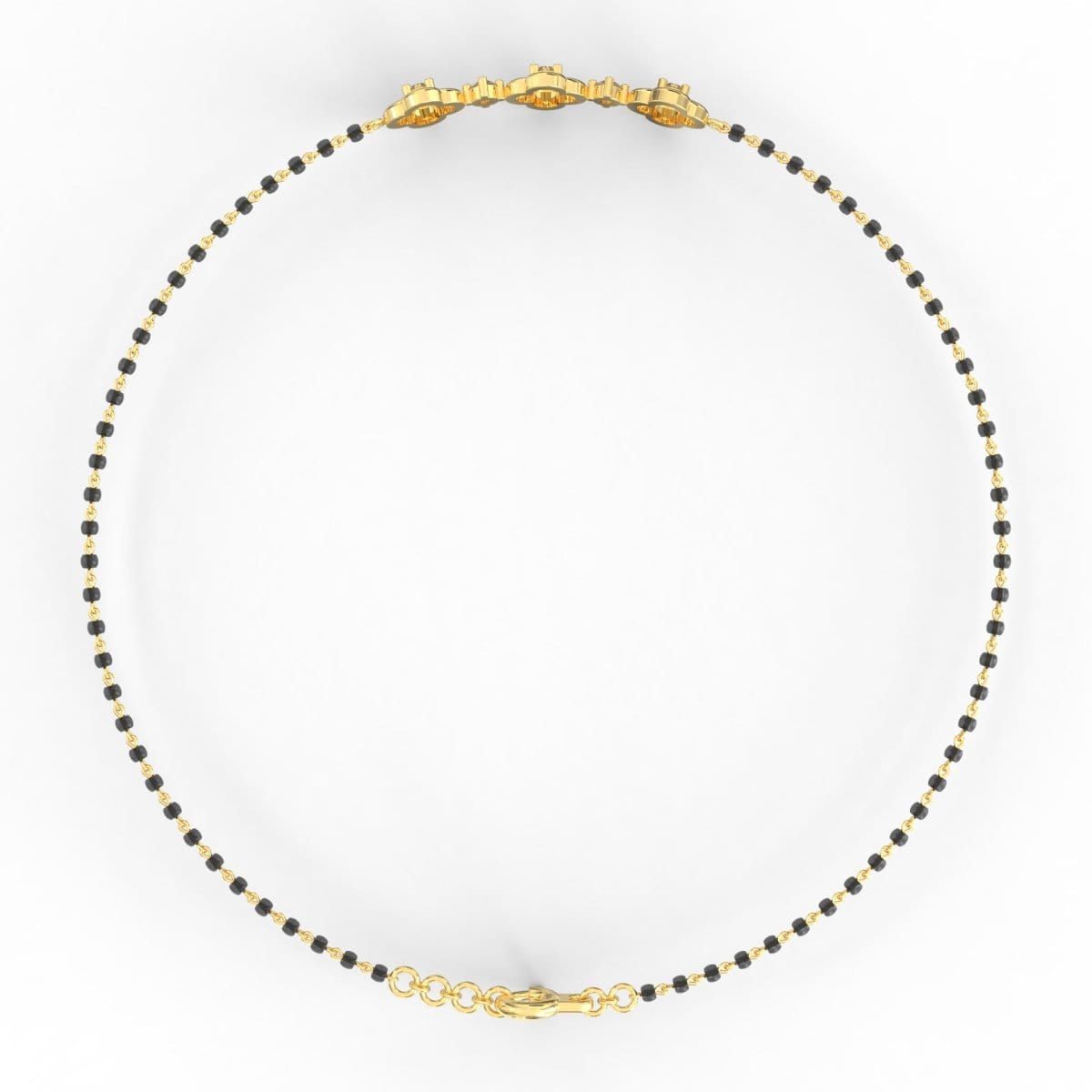 Top view of yellow gold Obsidian Glamour bracelet showing bold contrast between black beads and sparkling diamonds.
