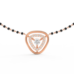 Front view of Opulent Essence rose gold mangalsutra with lab grown diamond cluster pendant and polished finish.
