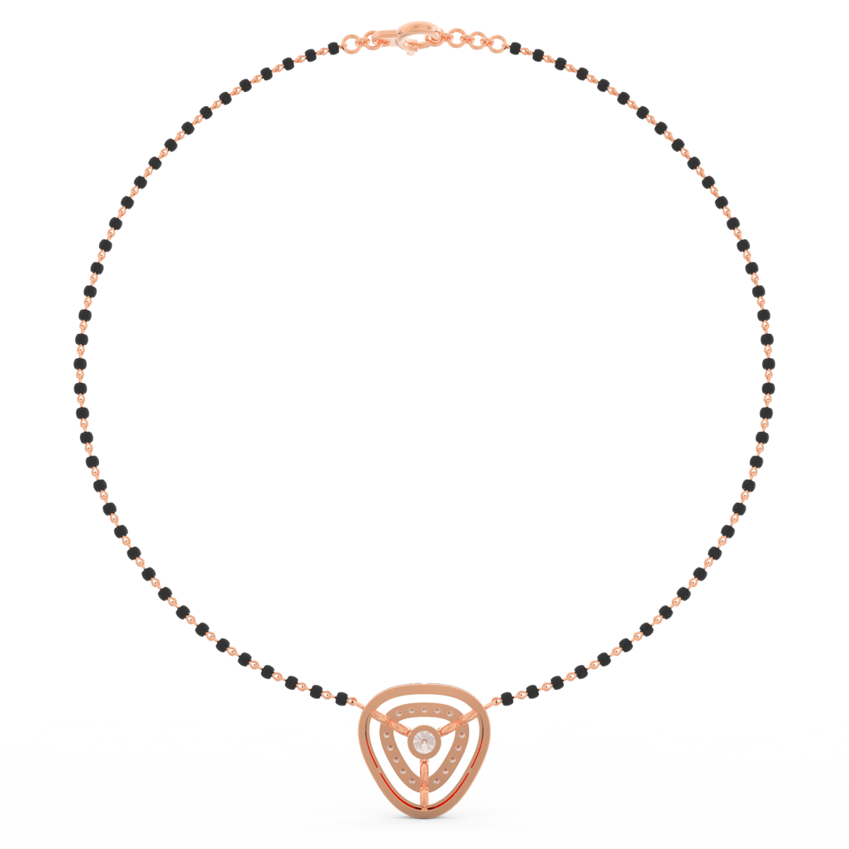 Side profile of rose gold Opulent Essence mangalsutra with radiant cluster design, lab grown diamonds, and secure clasp.
