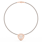 Top view of rose gold mangalsutra highlighting cluster diamond setting with soft polished detailing.
