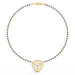 Top view of yellow gold Opulent Essence mangalsutra highlighting lab grown diamond arrangement and polished chain.
