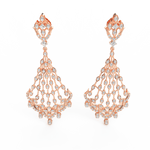 Front view of Opulent Radiance rose gold diamond drop earrings with smooth lines and shimmering lab grown diamonds.
