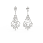 Front view of Opulent Radiance white gold diamond drop earrings with high polish finish and lab grown diamonds.
