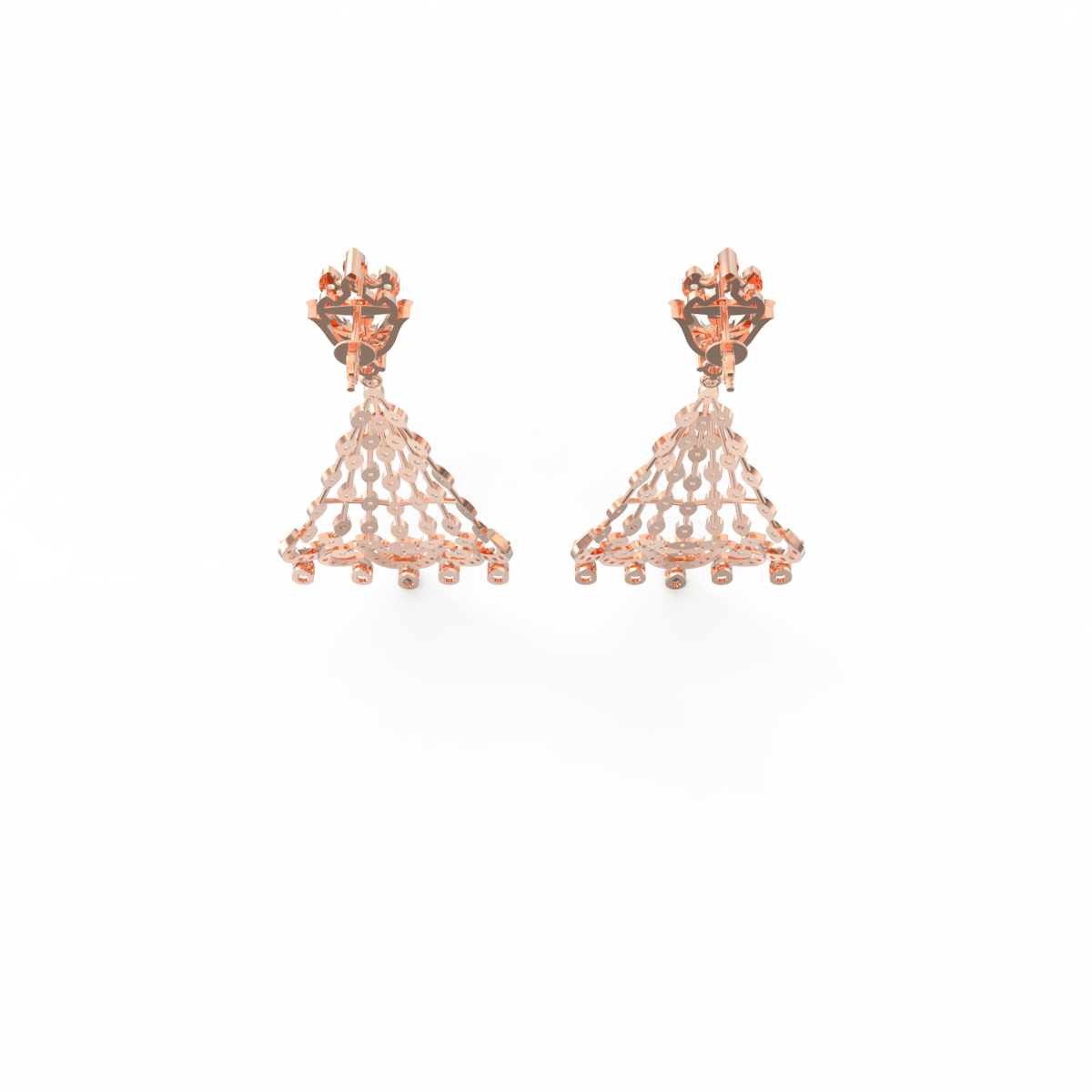 Top view highlighting rose gold smooth drop shape with precisely set lab grown diamonds.
