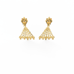 Top view showing yellow gold drop design with perfectly aligned lab grown diamonds.
