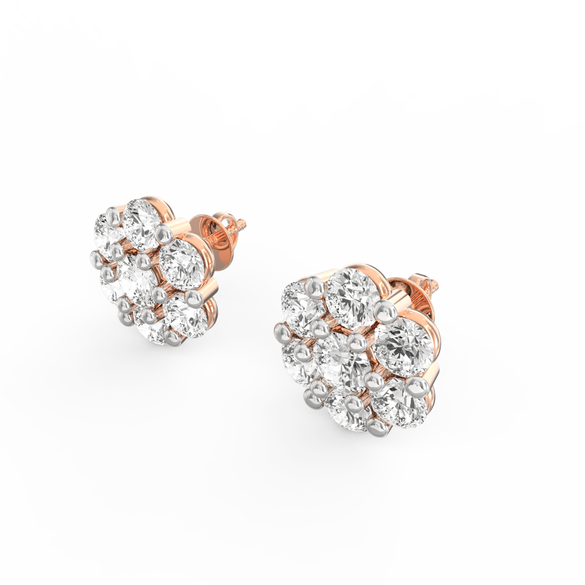 Angled image of rose gold diamond studs featuring minimalist design and soft brilliance.
