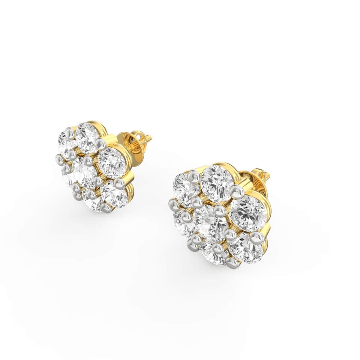 Angled view of yellow gold earrings showcasing minimal shimmer design and brilliant sparkle.
