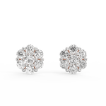 Front view of rose gold shimmering lab grown diamond studs with elegant round setting.
