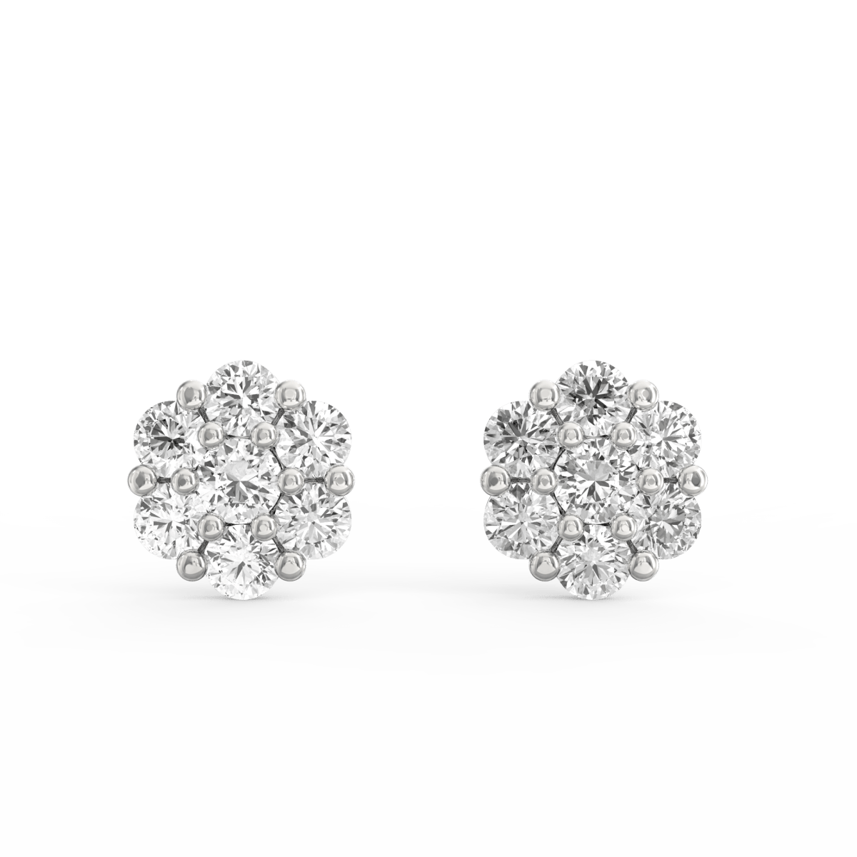 White gold diamond studs with round minimalist design and shimmering SGL certified lab grown diamonds.
